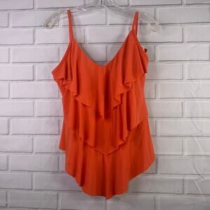 NWT MagicSuit swimsuit coral tankini built in bra ruffles size 12